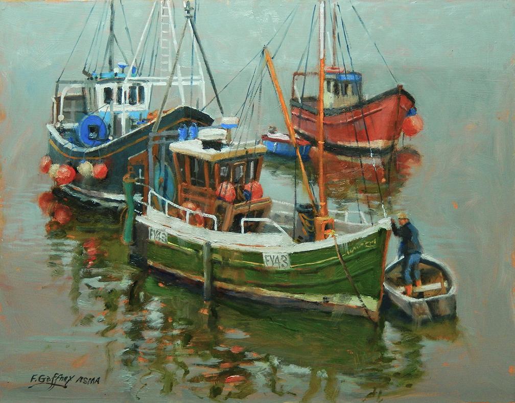 "Three Fishing Boats," by Frank Gaffney, Oil